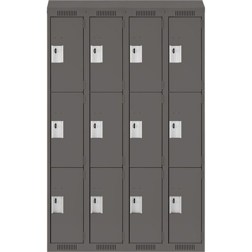 Clean Line Lockers, 3 -tier, Bank of 4, 48" x 18" x 78", Steel, Charcoal, Rivet (Assembled) Kelford