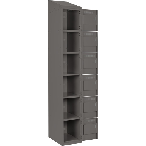 Clean Line Lockerette, 6 -tier, Bank of 3, 36" x 18" x 78", Steel, Charcoal, Rivet (Assembled) Kelford