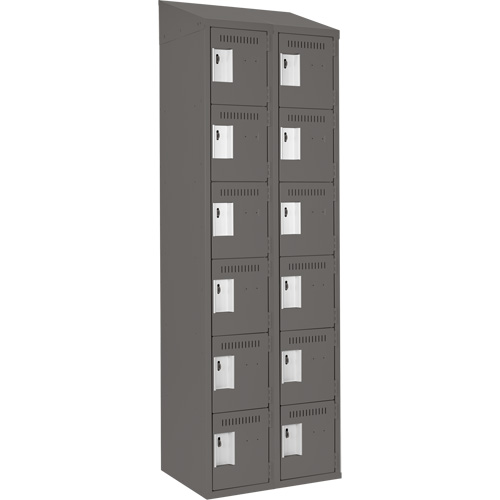 Clean Line Lockerette, 6 -tier, Bank of 2, 24" x 18" x 78", Steel, Charcoal, Rivet (Assembled) Kelford