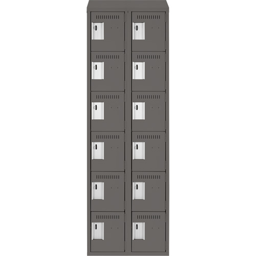 Clean Line Lockerette, 6 -tier, Bank of 2, 24" x 18" x 78", Steel, Charcoal, Rivet (Assembled) Kelford