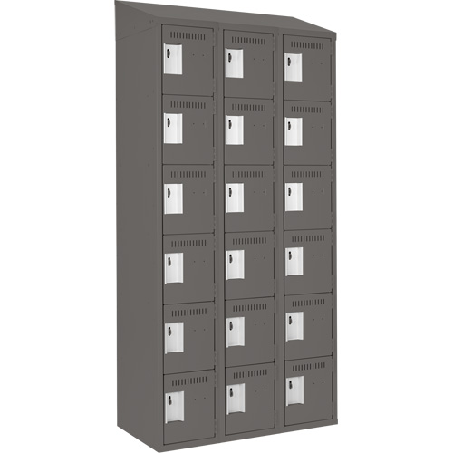 Clean Line Lockerette, 6 -tier, Bank of 3, 36" x 18" x 78", Steel, Charcoal, Rivet (Assembled) Kelford