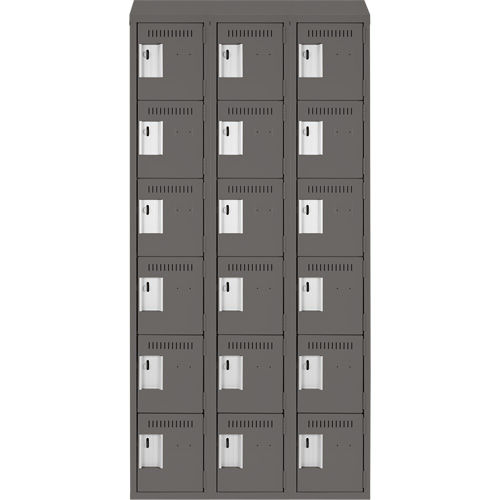 Clean Line Lockerette, 6 -tier, Bank of 3, 36" x 18" x 78", Steel, Charcoal, Rivet (Assembled) Kelford