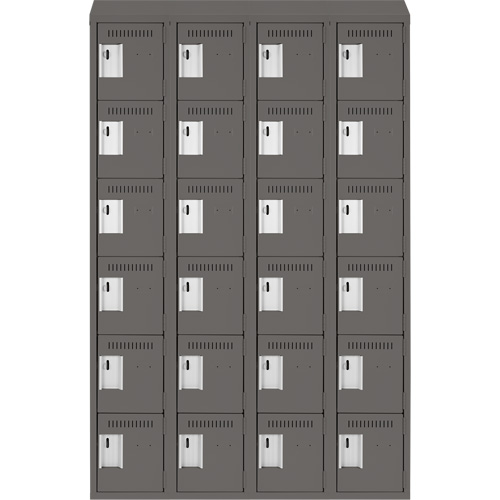 Clean Line Lockerette, 6 -tier, Bank of 4, 48" x 18" x 78", Steel, Charcoal, Rivet (Assembled) Kelford