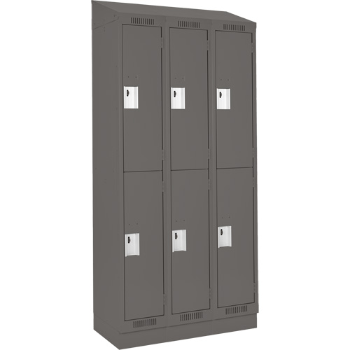 Clean Line Lockers, 2 -tier, Bank of 3, 36" x 18" x 82", Steel, Charcoal, Rivet (Assembled) Kelford