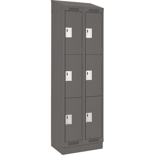 Clean Line Lockers, 3 -tier, Bank of 2, 24" x 18" x 82", Steel, Charcoal, Rivet (Assembled) Kelford