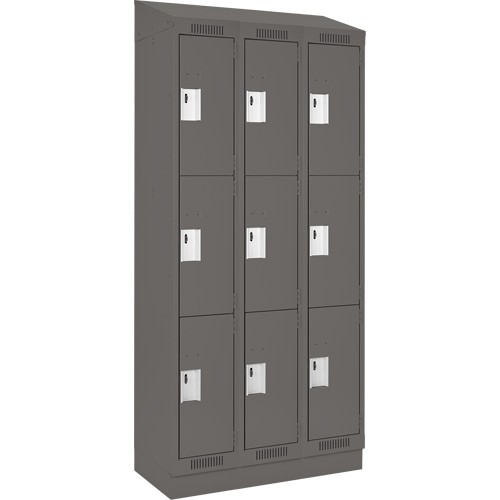 Clean Line Lockers, 3 -tier, Bank of 3, 36" x 18" x 82", Steel, Charcoal, Rivet (Assembled) Kelford