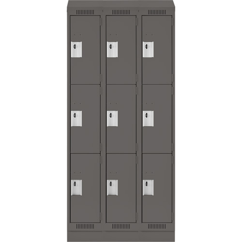 Clean Line Lockers, 3 -tier, Bank of 3, 36" x 18" x 82", Steel, Charcoal, Rivet (Assembled) Kelford