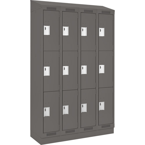 Clean Line Lockers, 3 -tier, Bank of 4, 48" x 18" x 82", Steel, Charcoal, Rivet (Assembled) Kelford