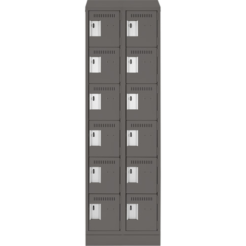 Clean Line Lockerette, 6 -tier, Bank of 2, 24" x 18" x 82", Steel, Charcoal, Rivet (Assembled) Kelford