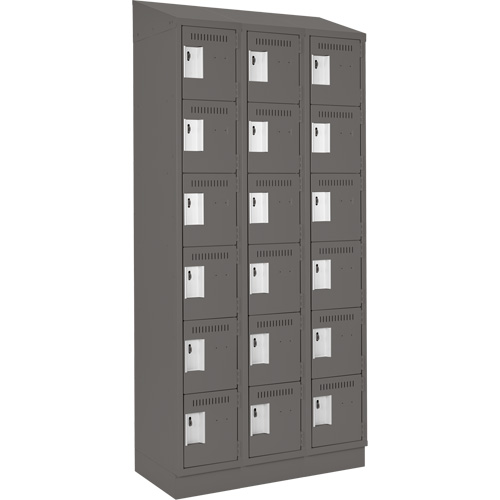 Clean Line Lockerette, 6 -tier, Bank of 3, 36" x 18" x 82", Steel, Charcoal, Rivet (Assembled) Kelford