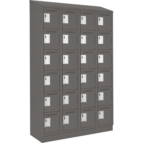 Clean Line Lockerette, 6 -tier, Bank of 4, 48" x 18" x 82", Steel, Charcoal, Rivet (Assembled) Kelford