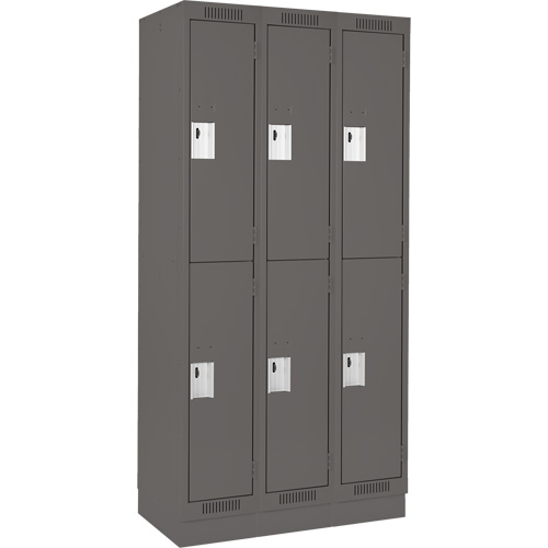 Clean Line Lockers, 2 -tier, Bank of 3, 36" x 18" x 76", Steel, Charcoal, Rivet (Assembled) Kelford