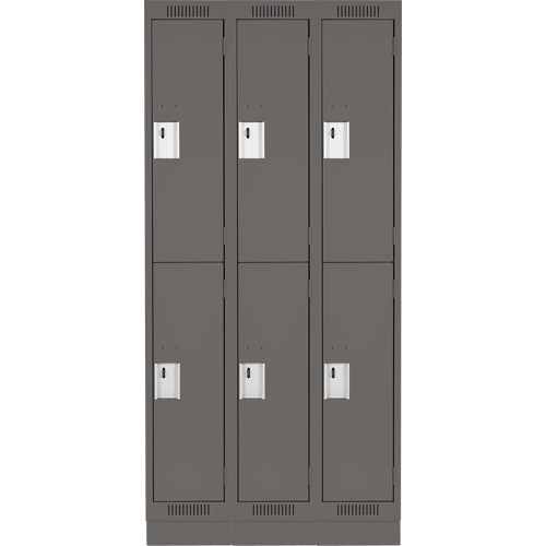 Clean Line Lockers, 2 -tier, Bank of 3, 36" x 18" x 76", Steel, Charcoal, Rivet (Assembled) Kelford