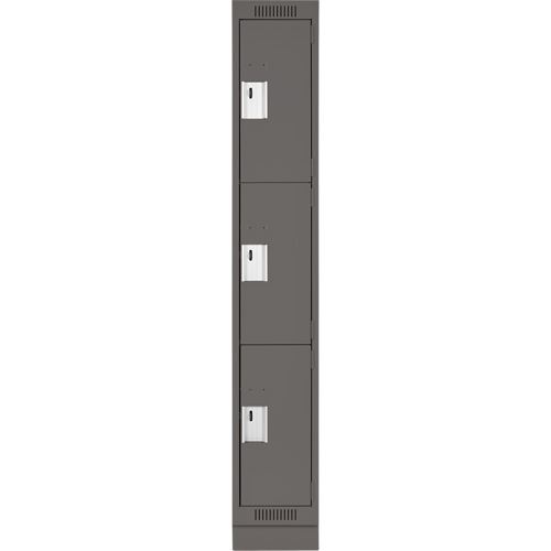 Clean Line Lockers, 3 -tier, 12" x 18" x 76", Steel, Charcoal, Rivet (Assembled) Kelford