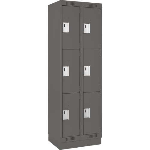 Clean Line Lockers, 3 -tier, Bank of 2, 24" x 18" x 76", Steel, Charcoal, Rivet (Assembled) Kelford