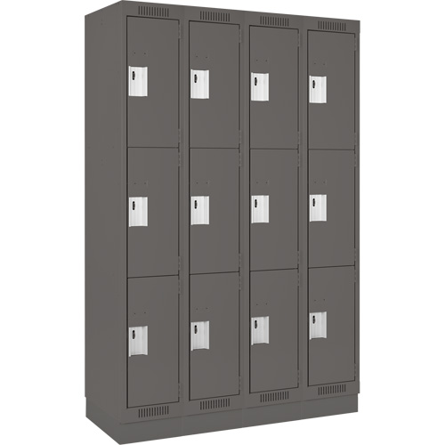 Clean Line Lockers, 3 -tier, Bank of 4, 48" x 18" x 76", Steel, Charcoal, Rivet (Assembled) Kelford