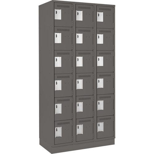 Clean Line Lockerette, 6 -tier, Bank of 3, 36" x 18" x 76", Steel, Charcoal, Rivet (Assembled) Kelford