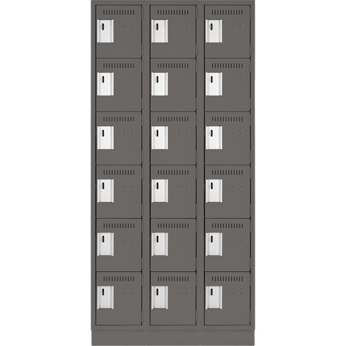 Clean Line Lockerette, 6 -tier, Bank of 3, 36" x 18" x 76", Steel, Charcoal, Rivet (Assembled) Kelford