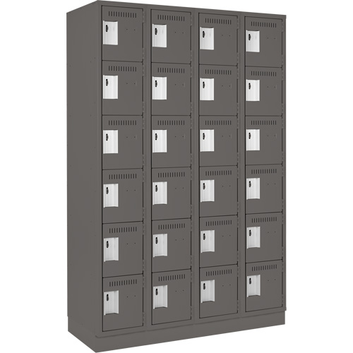 Clean Line Lockerette, 6 -tier, Bank of 4, 48" x 18" x 76", Steel, Charcoal, Rivet (Assembled) Kelford