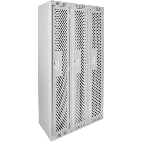 Clean Line Lockers, Bank of 3, 36" x 12" x 72", Steel, Grey, Rivet (Assembled), Perforated Kelford
