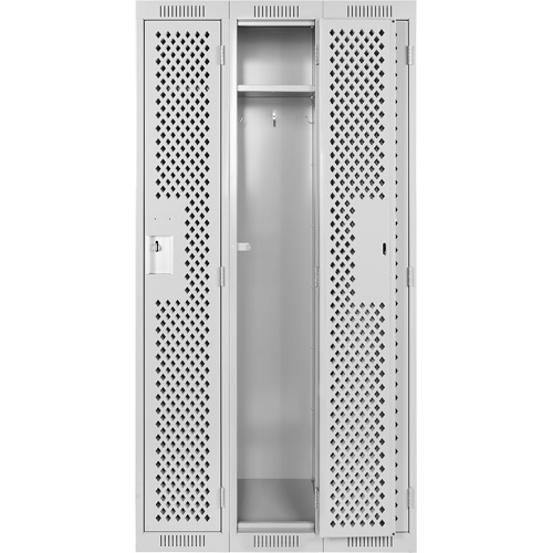 Clean Line Lockers, Bank of 3, 36" x 12" x 72", Steel, Grey, Rivet (Assembled), Perforated Kelford