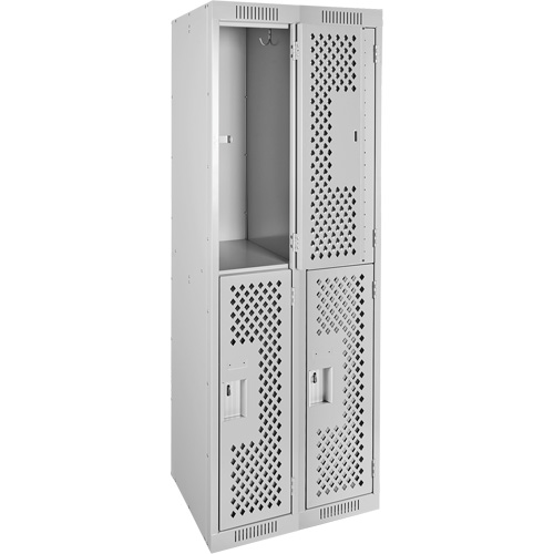 Clean Line Lockers, 2 -tier, Bank of 2, 24" x 15" x 72", Steel, Grey, Rivet (Assembled), Perforated Kelford
