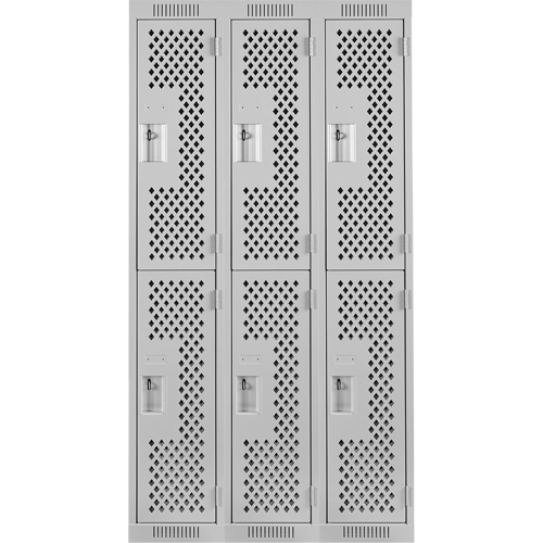 Clean Line Lockers, 2 -tier, Bank of 3, 36" x 15" x 72", Steel, Grey, Rivet (Assembled), Perforated Kelford