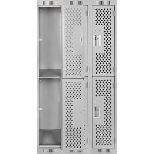 Clean Line Lockers, 2 -tier, Bank of 3, 36" x 15" x 72", Steel, Grey, Rivet (Assembled), Perforated Kelford