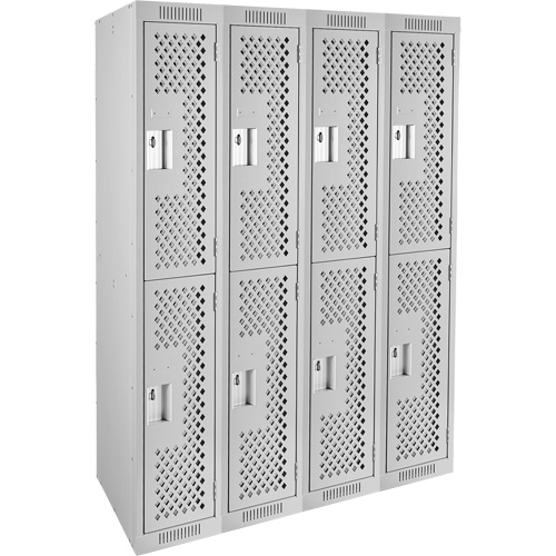 Clean Line Lockers, 2 -tier, Bank of 4, 48" x 15" x 72", Steel, Grey, Rivet (Assembled), Perforated Kelford