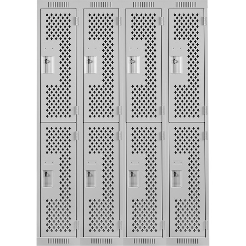 Clean Line Lockers, 2 -tier, Bank of 4, 48" x 15" x 72", Steel, Grey, Rivet (Assembled), Perforated Kelford