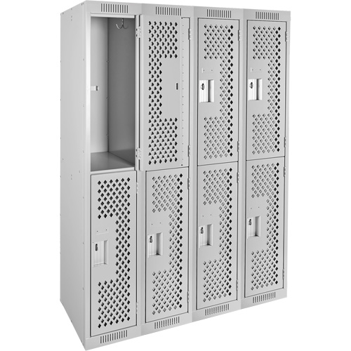 Clean Line Lockers, 2 -tier, Bank of 4, 48" x 15" x 72", Steel, Grey, Rivet (Assembled), Perforated Kelford