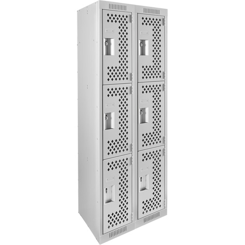 Clean Line Lockers, 3 -tier, Bank of 2, 24" x 12" x 72", Steel, Grey, Rivet (Assembled), Perforated Kelford