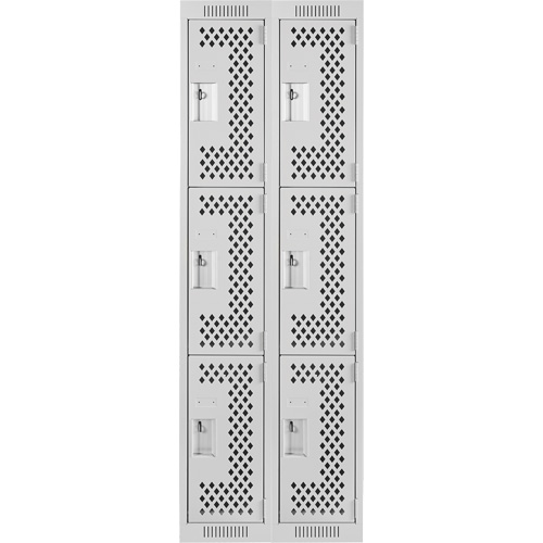 Clean Line Lockers, 3 -tier, Bank of 2, 24" x 12" x 72", Steel, Grey, Rivet (Assembled), Perforated Kelford