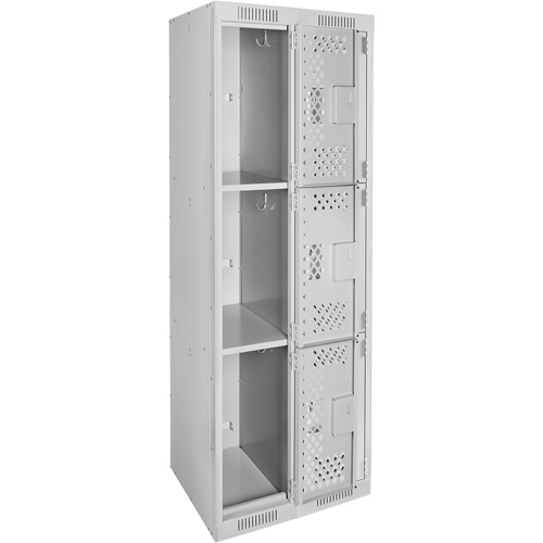 Clean Line Lockers, 3 -tier, Bank of 2, 24" x 12" x 72", Steel, Grey, Rivet (Assembled), Perforated Kelford