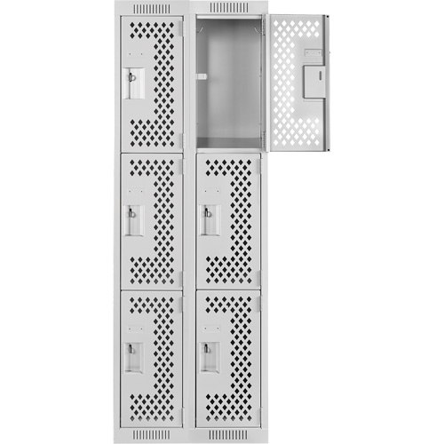 Clean Line Lockers, 3 -tier, Bank of 2, 24" x 12" x 72", Steel, Grey, Rivet (Assembled), Perforated Kelford