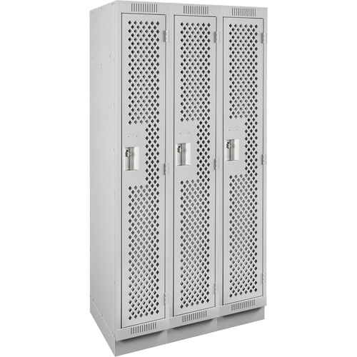 Clean Line Lockers, Bank of 3, 36" x 15" x 76", Steel, Grey, Rivet (Assembled), Perforated Kelford