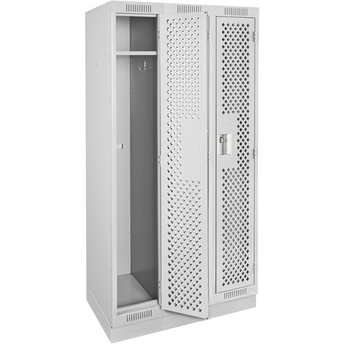 Clean Line Lockers, Bank of 3, 36" x 15" x 76", Steel, Grey, Rivet (Assembled), Perforated Kelford
