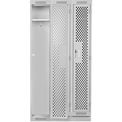 Clean Line Lockers, Bank of 3, 36" x 15" x 76", Steel, Grey, Rivet (Assembled), Perforated Kelford