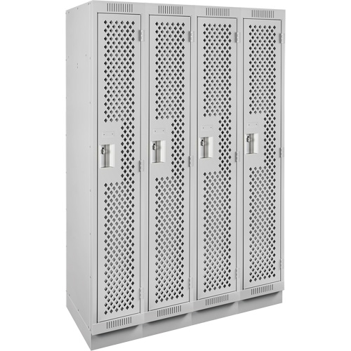 Clean Line Lockers, Bank of 4, 48" x 15" x 76", Steel, Grey, Rivet (Assembled), Perforated Kelford