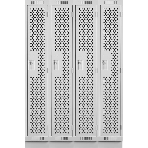 Clean Line Lockers, Bank of 4, 48" x 15" x 76", Steel, Grey, Rivet (Assembled), Perforated Kelford