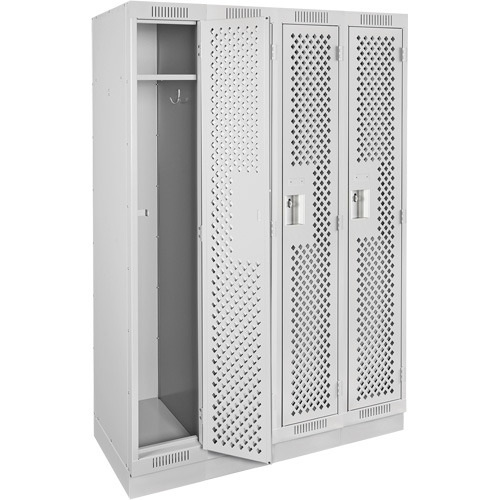 Clean Line Lockers, Bank of 4, 48" x 15" x 76", Steel, Grey, Rivet (Assembled), Perforated Kelford