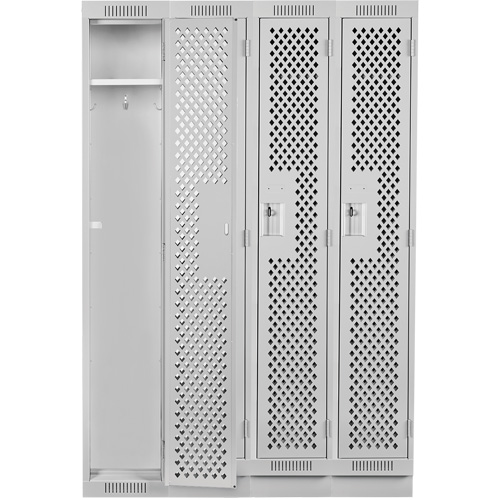 Clean Line Lockers, Bank of 4, 48" x 15" x 76", Steel, Grey, Rivet (Assembled), Perforated Kelford