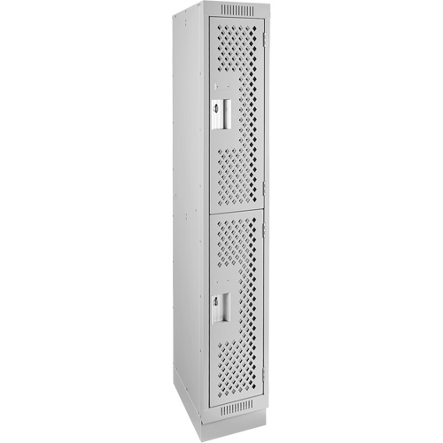 Clean Line Lockers, 2 -tier, 12" x 15" x 76", Steel, Grey, Rivet (Assembled), Perforated Kelford