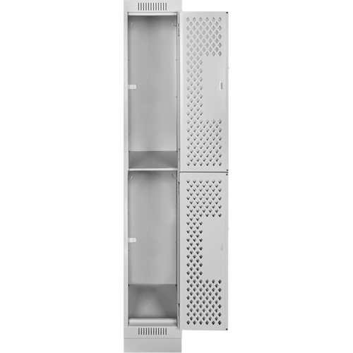 Clean Line Lockers, 2 -tier, 12" x 15" x 76", Steel, Grey, Rivet (Assembled), Perforated Kelford