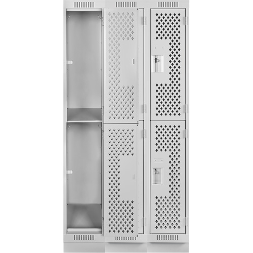 Clean Line Lockers, 2 -tier, Bank of 3, 36" x 15" x 76", Steel, Grey, Rivet (Assembled), Perforated Kelford
