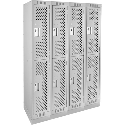 Clean Line Lockers, 2 -tier, Bank of 4, 48" x 15" x 76", Steel, Grey, Rivet (Assembled), Perforated Kelford