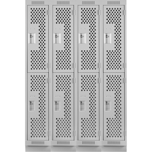 Clean Line Lockers, 2 -tier, Bank of 4, 48" x 15" x 76", Steel, Grey, Rivet (Assembled), Perforated Kelford