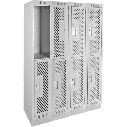 Clean Line Lockers, 2 -tier, Bank of 4, 48" x 15" x 76", Steel, Grey, Rivet (Assembled), Perforated Kelford