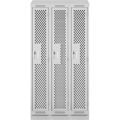 Clean Line Lockers, Bank of 3, 36" x 12" x 82", Steel, Grey, Rivet (Assembled), Perforated Kelford
