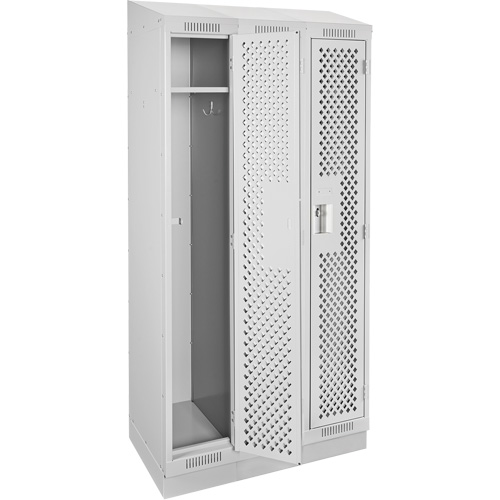 Clean Line Lockers, Bank of 3, 36" x 12" x 82", Steel, Grey, Rivet (Assembled), Perforated Kelford
